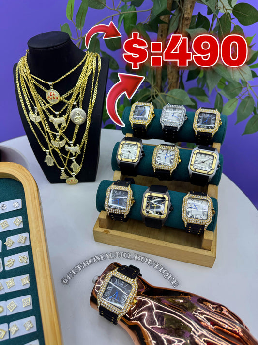 Cadenas,Reloj y Aretes