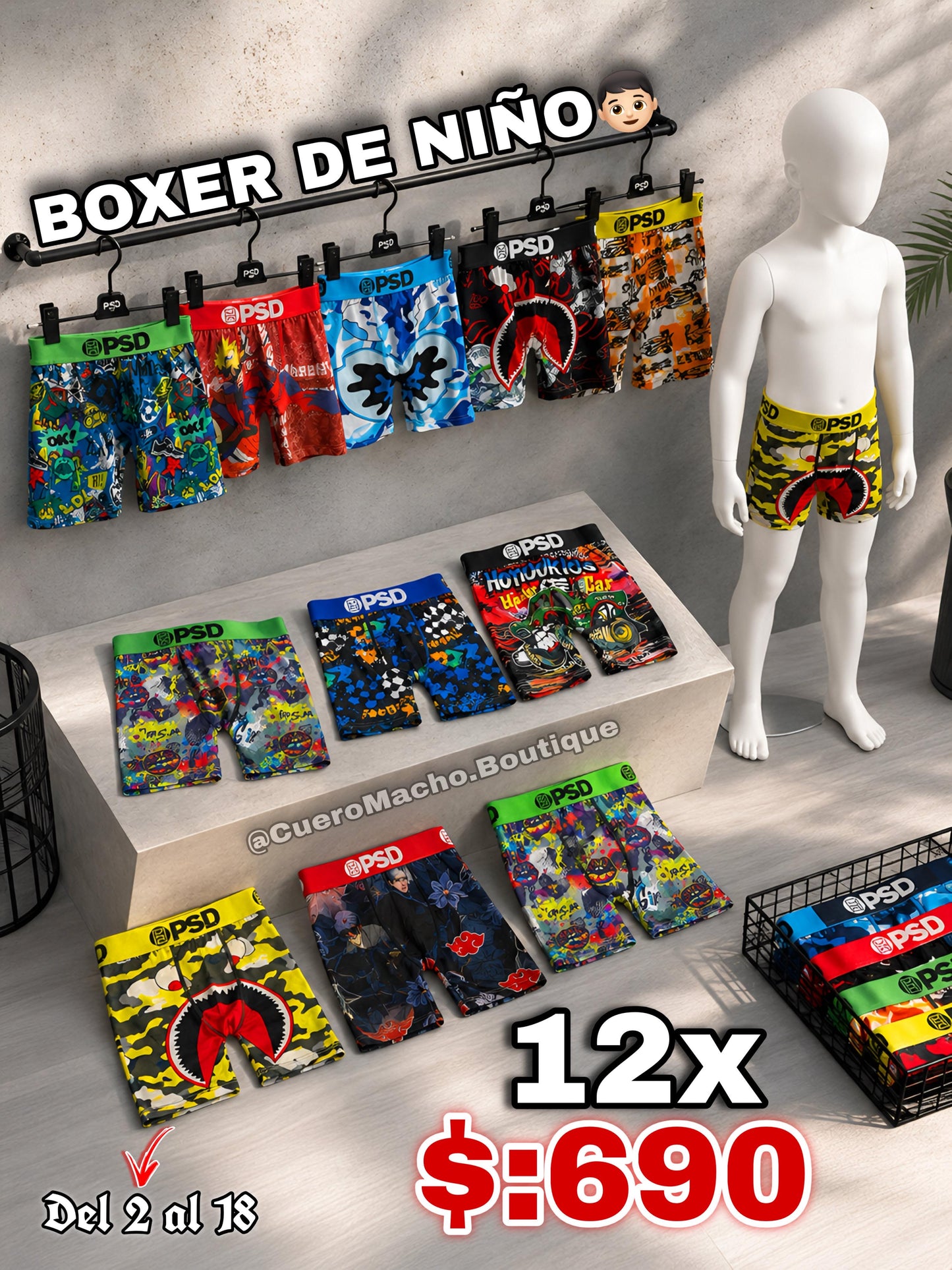 Boxer PSD de niños 12x $:690