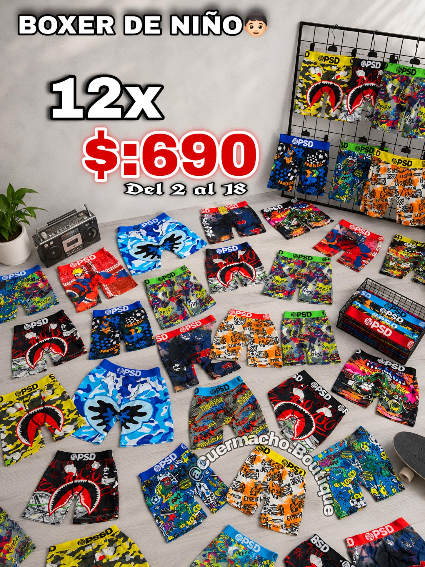 Boxer PSD de niños 12x $:690
